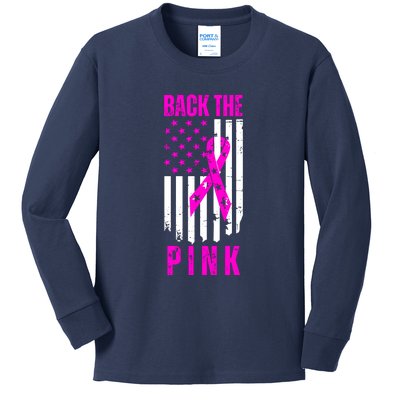 Vintage Back The Pink American Flag Kids Long Sleeve Shirt