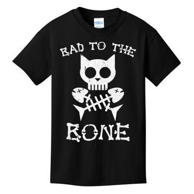 Vintage Bad To The Bone Cat Skull Fish Bone Kids T-Shirt