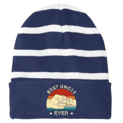 Vintage Best Uncle Ever Fist Bump Funny Uncle Fathers Day Striped Beanie with Solid Band