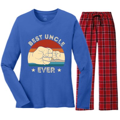 Vintage Best Uncle Ever Fist Bump Funny Uncle Fathers Day Funny Gift Women's Long Sleeve Flannel Pajama Set 