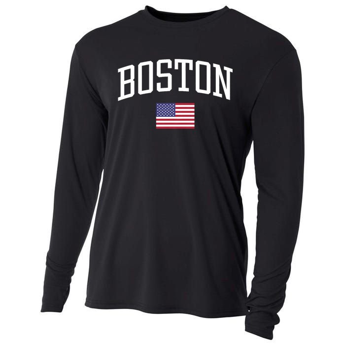 Vintage Boston Usa Country Flag Souvenir Vacation Cooling Performance Long Sleeve Crew