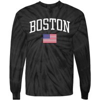 Vintage Boston Usa Country Flag Souvenir Vacation Tie-Dye Long Sleeve Shirt