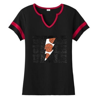 Vintage Basketball Uncle Game Day Vibes Basketball Season Funny Gift Ladies Halftime Notch Neck Tee