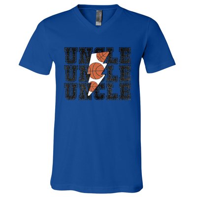 Vintage Basketball Uncle Game Day Vibes Basketball Season Funny Gift V-Neck T-Shirt