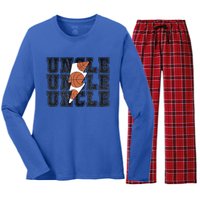 Vintage Basketball Uncle Game Day Vibes Basketball Season Funny Gift Women's Long Sleeve Flannel Pajama Set 