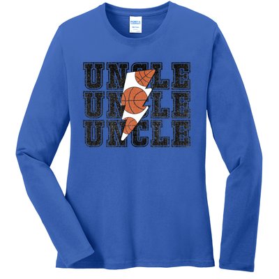 Vintage Basketball Uncle Game Day Vibes Basketball Season Funny Gift Ladies Long Sleeve Shirt