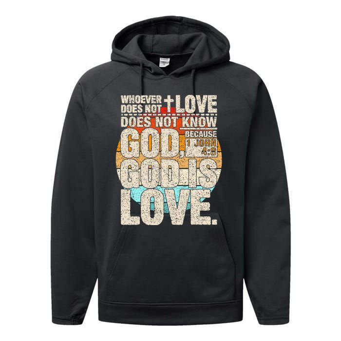 Vintage Bible Verse 1 John 4 8 God Is Love Performance Fleece Hoodie