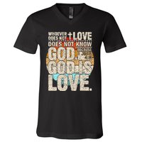 Vintage Bible Verse 1 John 4 8 God Is Love V-Neck T-Shirt