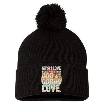 Vintage Bible Verse 1 John 4 8 God Is Love Pom Pom 12in Knit Beanie