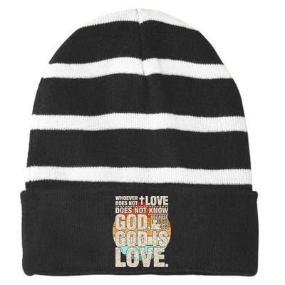 Vintage Bible Verse 1 John 4 8 God Is Love Striped Beanie with Solid Band