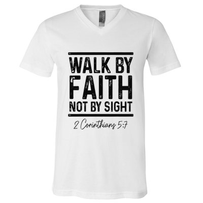 Vintage Bible Verse Walk Faith Not By Sight Christian V-Neck T-Shirt