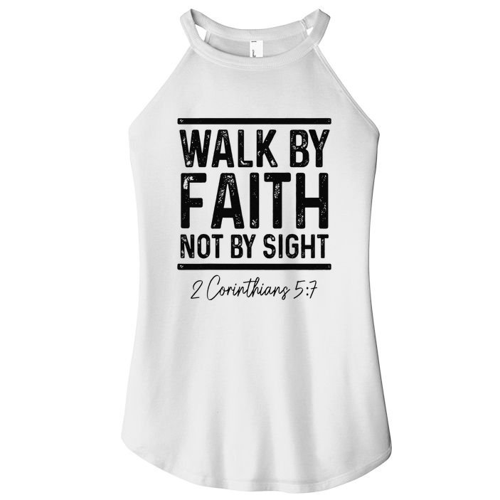 Vintage Bible Verse Walk Faith Not By Sight Christian Women's Perfect Tri Rocker Tank