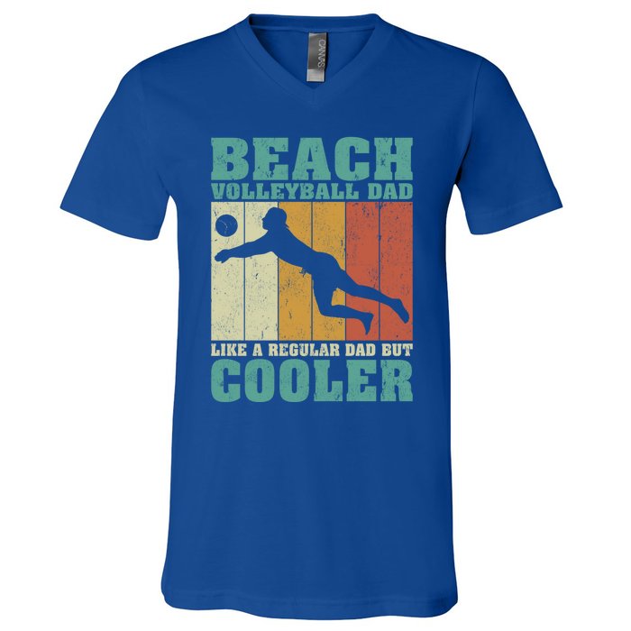 Vintage Beach Volleyball Dad Like A Regular Dad Fathers Day Gift V-Neck T-Shirt