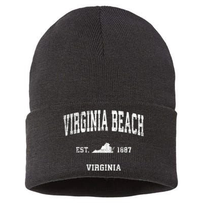 Virginia Beach Virginia Va Vintage Established Sports Design Sustainable Knit Beanie