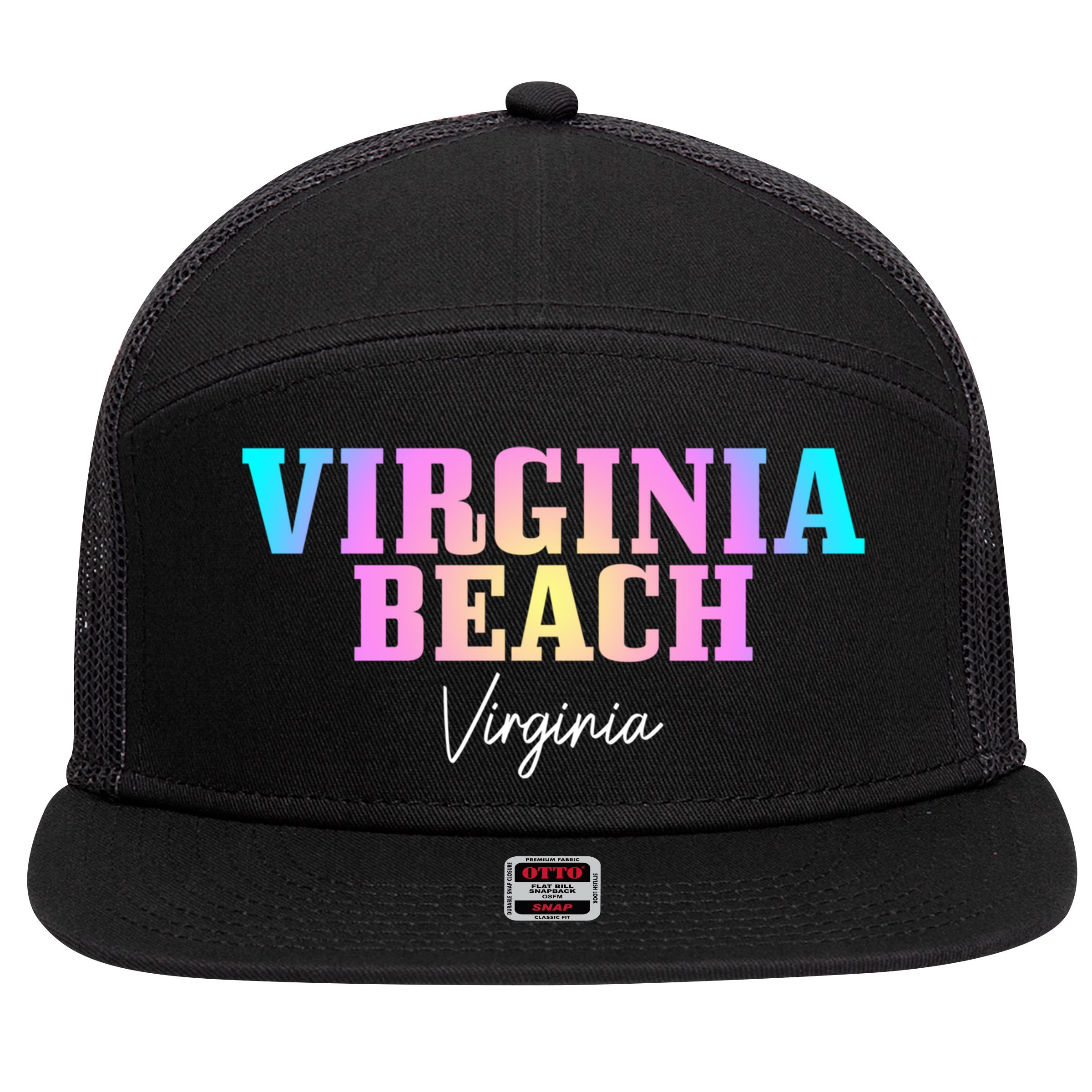 Virginia Beach Virginia Vintage Tie Dye Retro Vacation Gift 7 Panel Mesh Trucker Snapback Hat