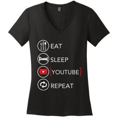 Video Blogger Vlogger Like Subscribe Podcaster Women's V-Neck T-Shirt