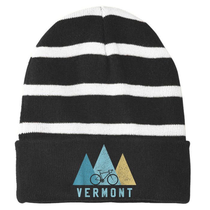 Vermont Bike Vintage Cycling Mountains MTB Bicycle Gift Striped Beanie with Solid Band