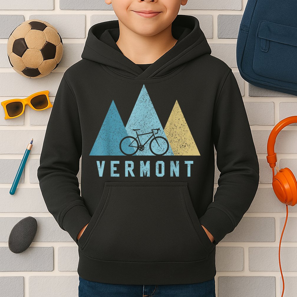 Vermont Bike Vintage Cycling Mountains MTB Bicycle Gift Kids Hoodie