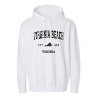 Virginia Beach Virginia Va Vintage Sports Design Black Print Garment-Dyed Fleece Hoodie