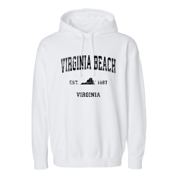 Virginia Beach Virginia Va Vintage Sports Design Black Print Garment-Dyed Fleece Hoodie