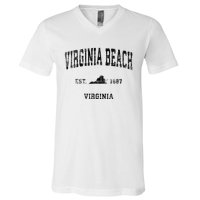 Virginia Beach Virginia Va Vintage Sports Design Black Print V-Neck T-Shirt