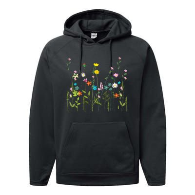 Vibrant Blossoms Wildflower Summer Floral Prints Performance Fleece Hoodie