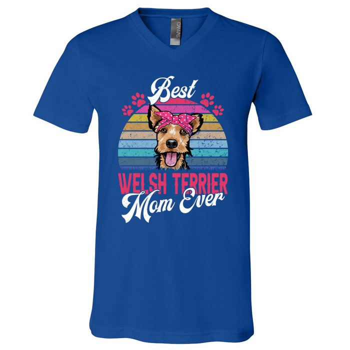 Vintage Best Welsh Terrier Mom Ever Great Gift V-Neck T-Shirt