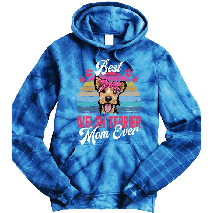 Vintage Best Welsh Terrier Mom Ever Great Gift Tie Dye Hoodie