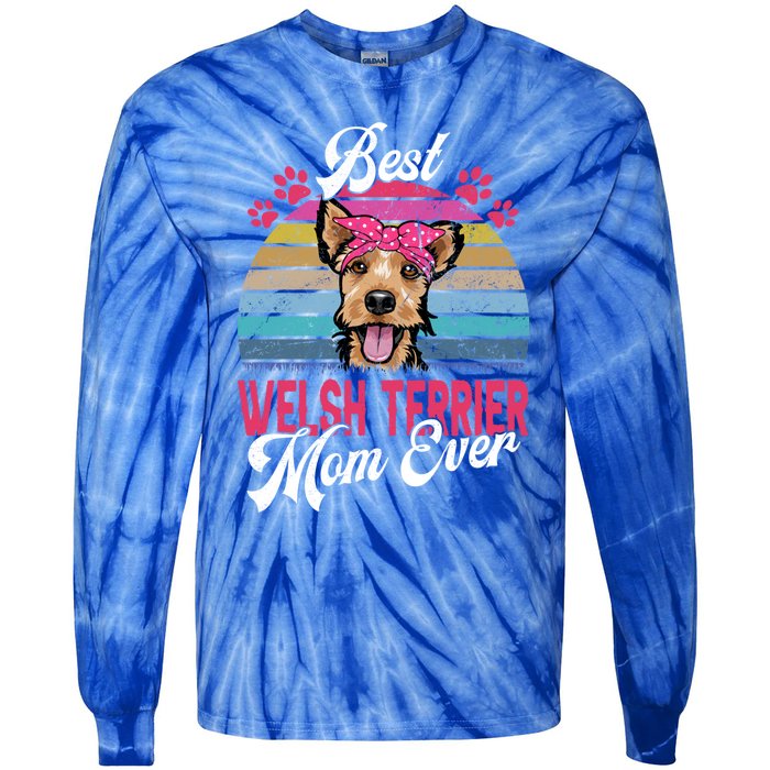 Vintage Best Welsh Terrier Mom Ever Great Gift Tie-Dye Long Sleeve Shirt