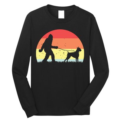 Vintage Bigfoot Walking Boxer Dog Sasquatch Funny Gifts Long Sleeve Shirt