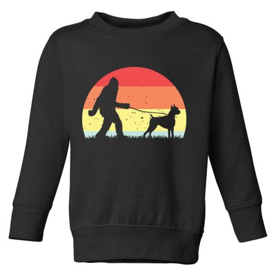 Vintage Bigfoot Walking Boxer Dog Sasquatch Funny Gifts Toddler Sweatshirt