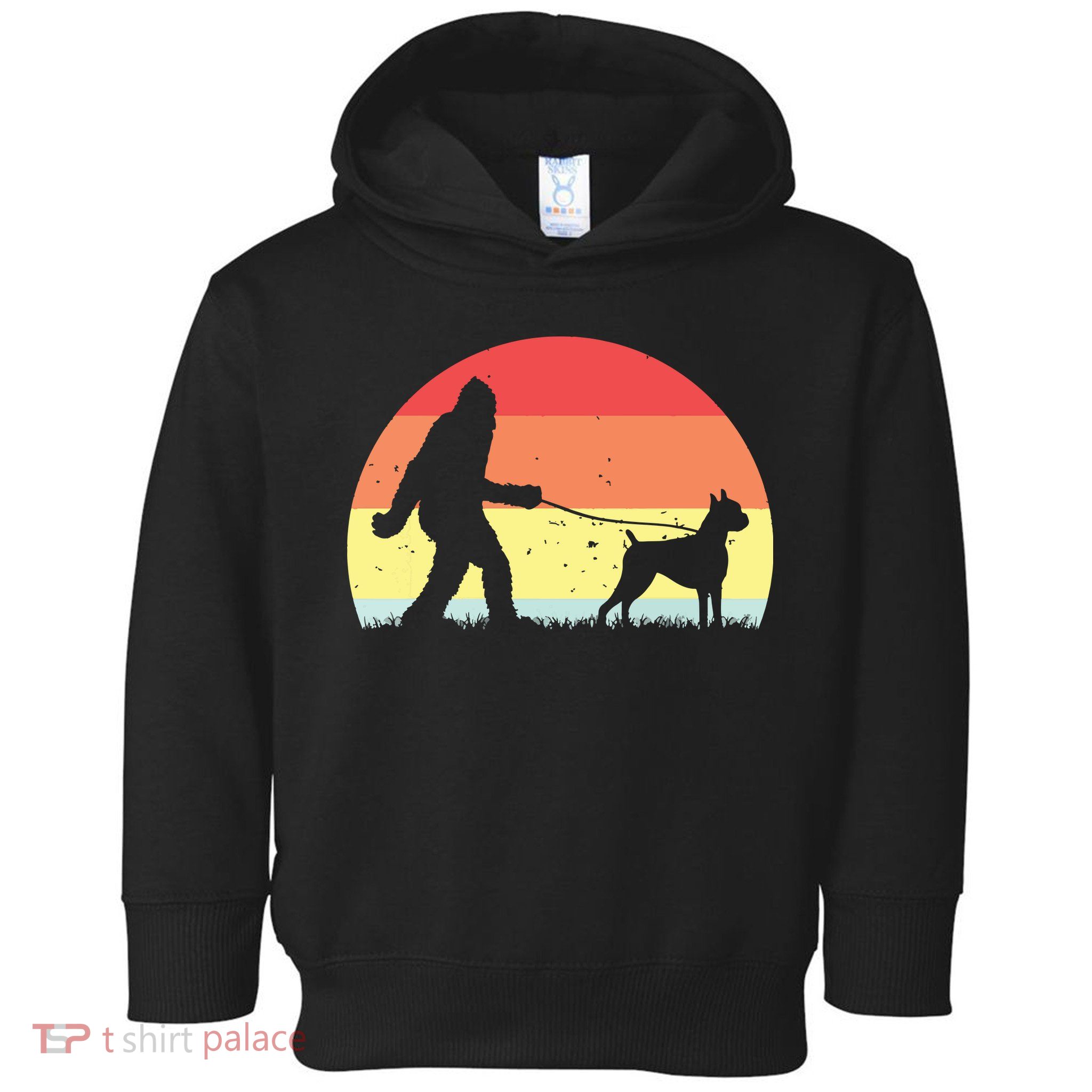 Vintage Bigfoot Walking Boxer Dog Sasquatch Funny Gifts Toddler Hoodie