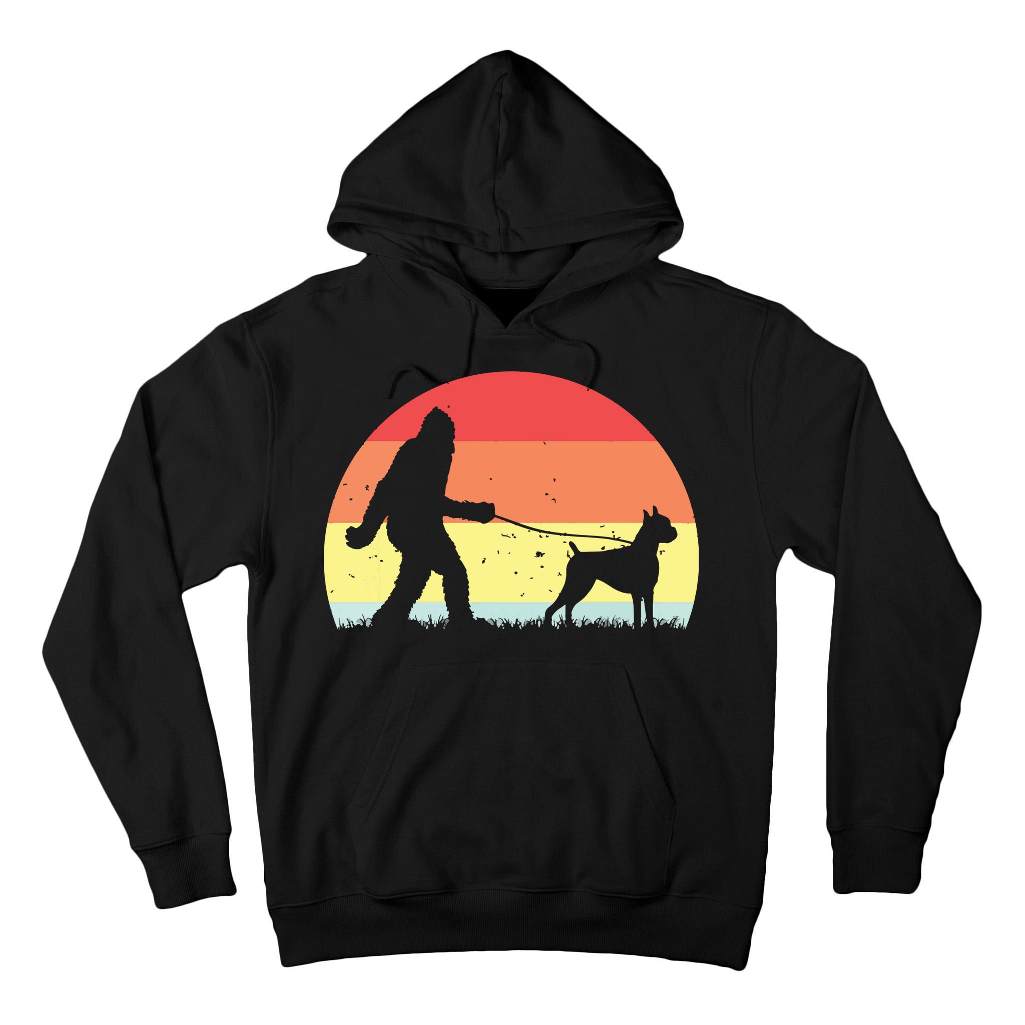 Vintage Bigfoot Walking Boxer Dog Sasquatch Funny Gifts Tall Hoodie