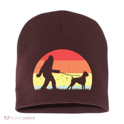Vintage Bigfoot Walking Boxer Dog Sasquatch Funny Gifts Short Acrylic Beanie