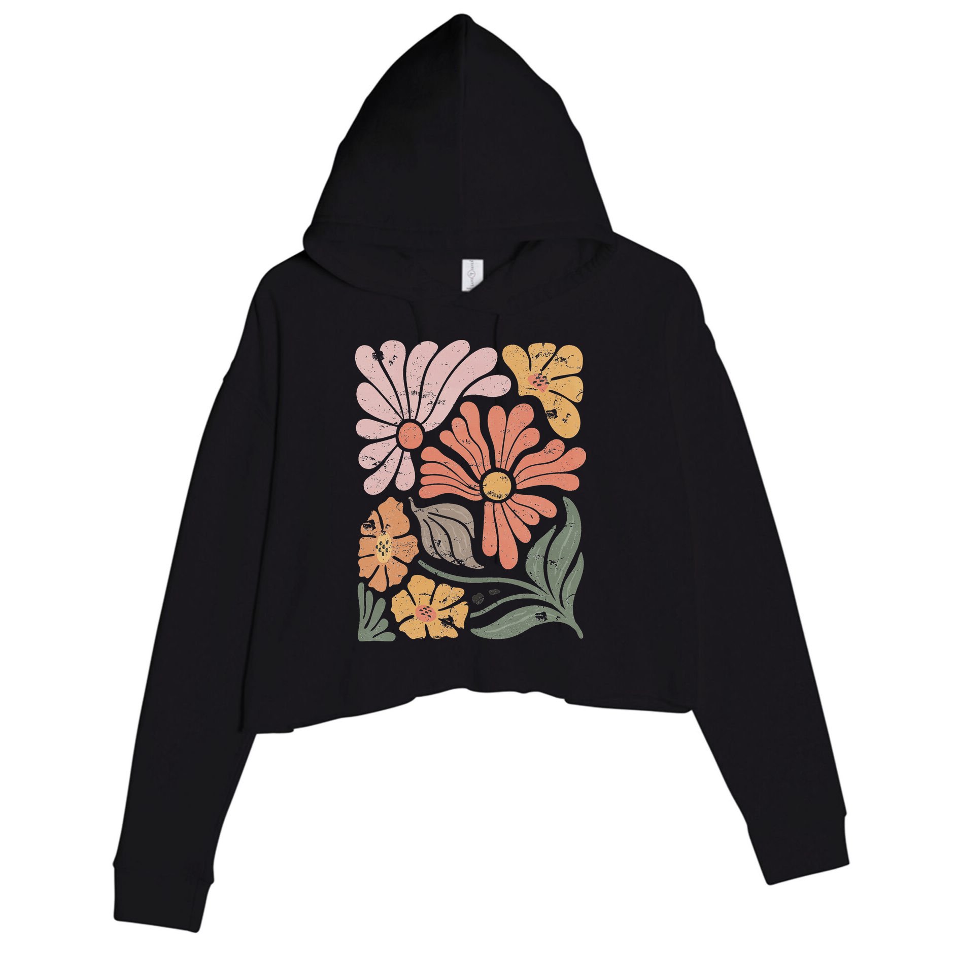 Vintage Boho Wildflower  Crop Fleece Hoodie