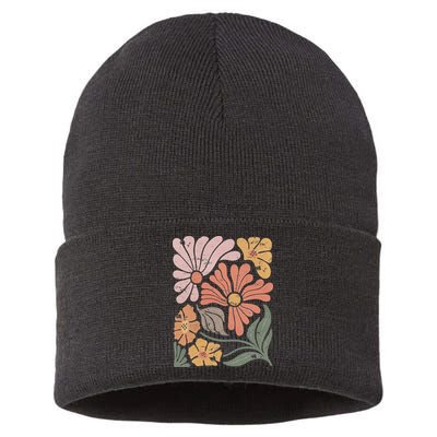 Vintage Boho Wildflower  Sustainable Knit Beanie