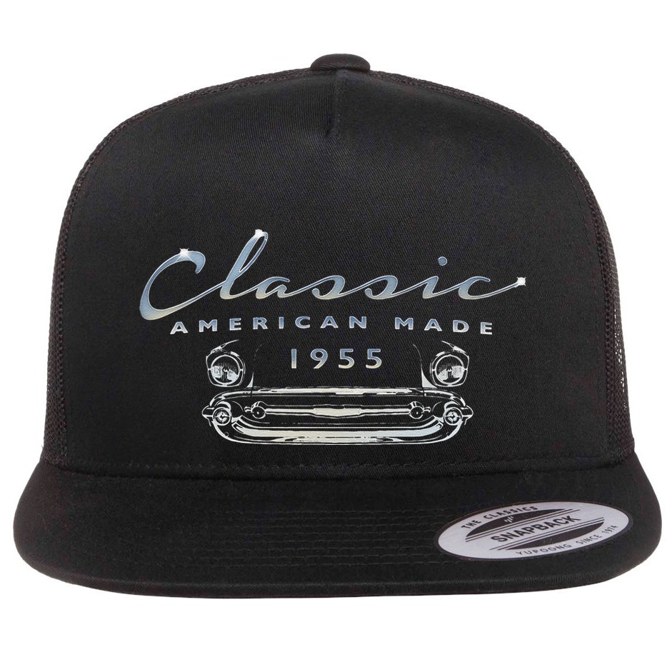 Vintage Car 1955 Classic Birthday Antique Auto Flat Bill Trucker Hat