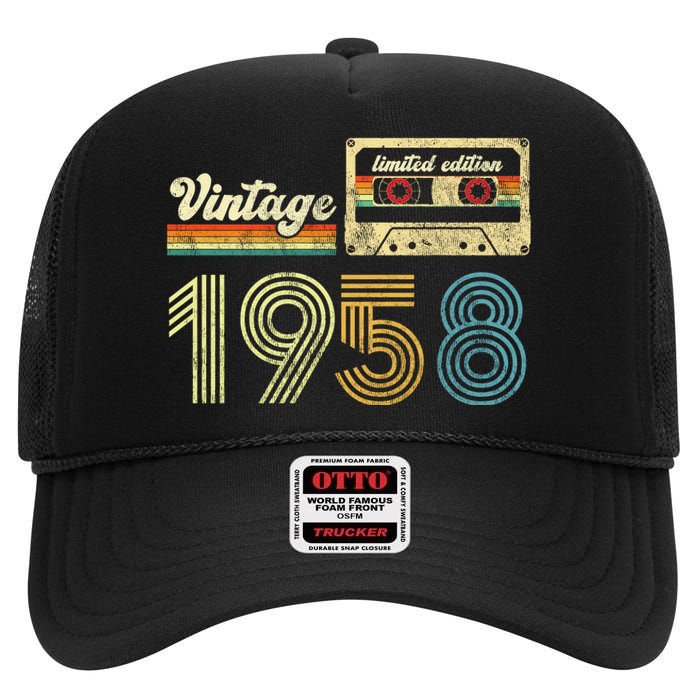 vintage cassette 1958 Retro Birthday 65th Dad Birthday Gift Grandpa Birthday High Crown Mesh Back Trucker Hat