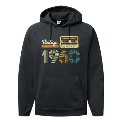 vintage cassette 1960 Retro Birthday 63rd Dad Birthday Gift Grandpa Birthday Performance Fleece Hoodie