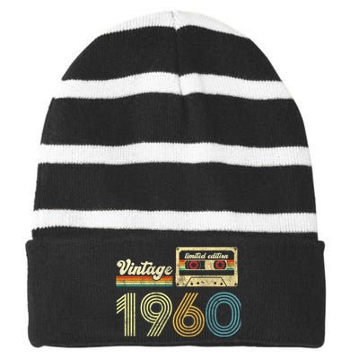 vintage cassette 1960 Retro Birthday 63rd Dad Birthday Gift Grandpa Birthday Striped Beanie with Solid Band