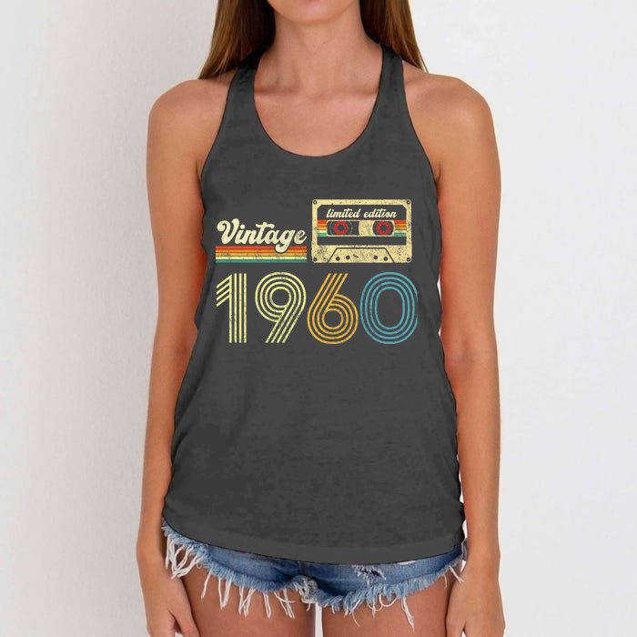 vintage cassette 1960 Retro Birthday 63rd Dad Birthday Gift Grandpa Birthday Women's Knotted Racerback Tank