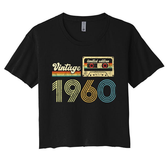 vintage cassette 1960 Retro Birthday 63rd Dad Birthday Gift Grandpa Birthday Women's Crop Top Tee