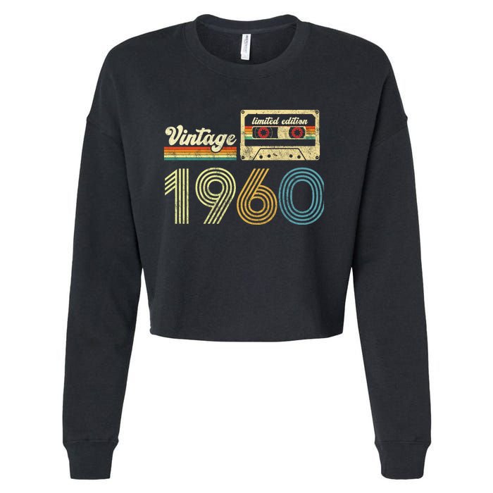 vintage cassette 1960 Retro Birthday 63rd Dad Birthday Gift Grandpa Birthday Cropped Pullover Crew