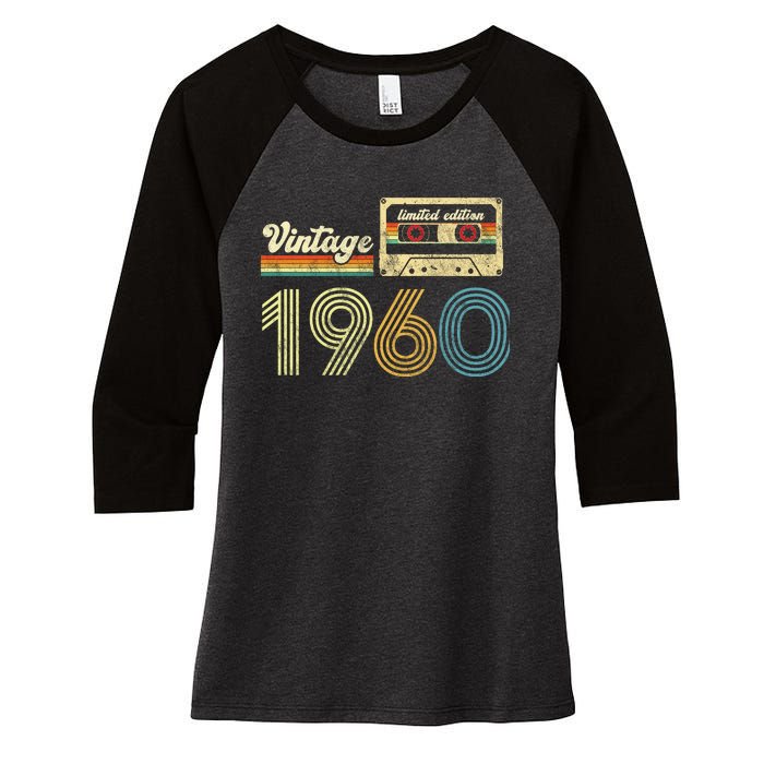 vintage cassette 1960 Retro Birthday 63rd Dad Birthday Gift Grandpa Birthday Women's Tri-Blend 3/4-Sleeve Raglan Shirt