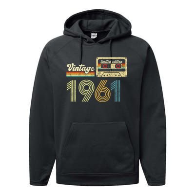 vintage cassette 1961 Retro Birthday 62nd Dad Birthday Gift Grandpa Birthday Performance Fleece Hoodie