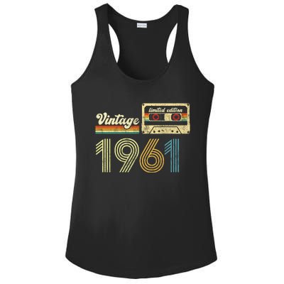 vintage cassette 1961 Retro Birthday 62nd Dad Birthday Gift Grandpa Birthday Ladies PosiCharge Competitor Racerback Tank