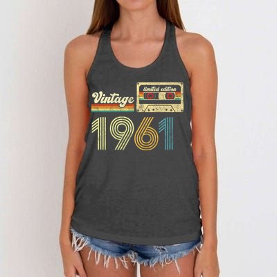 vintage cassette 1961 Retro Birthday 62nd Dad Birthday Gift Grandpa Birthday Women's Knotted Racerback Tank