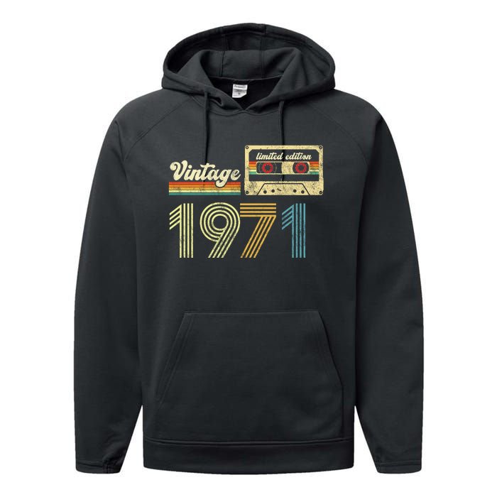 vintage cassette 1971 Retro Birthday 52nd Dad Birthday Gift Grandpa Birthday Performance Fleece Hoodie