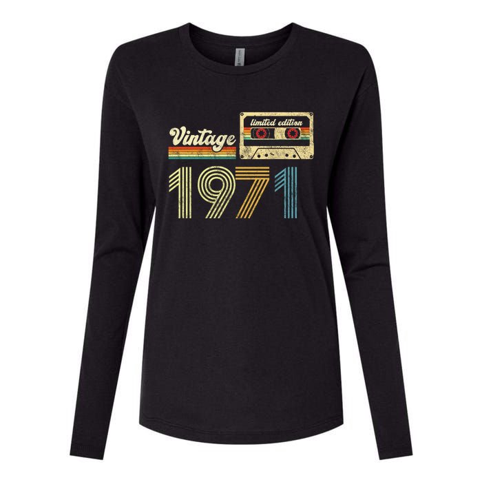 vintage cassette 1971 Retro Birthday 52nd Dad Birthday Gift Grandpa Birthday Womens Cotton Relaxed Long Sleeve T-Shirt