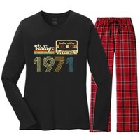 vintage cassette 1971 Retro Birthday 52nd Dad Birthday Gift Grandpa Birthday Women's Long Sleeve Flannel Pajama Set 